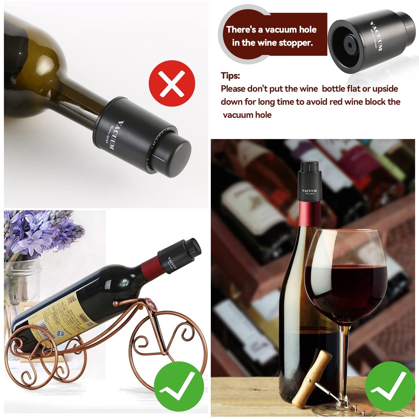 Wine Bottle Stoppers,Real Vacuum Stoppers,Reusable Wine Preserver,Wine Corks Keep Fresh,Best Christmas and Birthday Gifts for Wine Lovers.