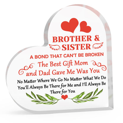 Inspirational Gift for Brother To My Sister Gift from Brother Heart Shaped Acrylic Decor Graduation Gift for Sibling Appreciation Gift for Sister Brother Acrylic Sign Gift Birthday Gift for Sibling