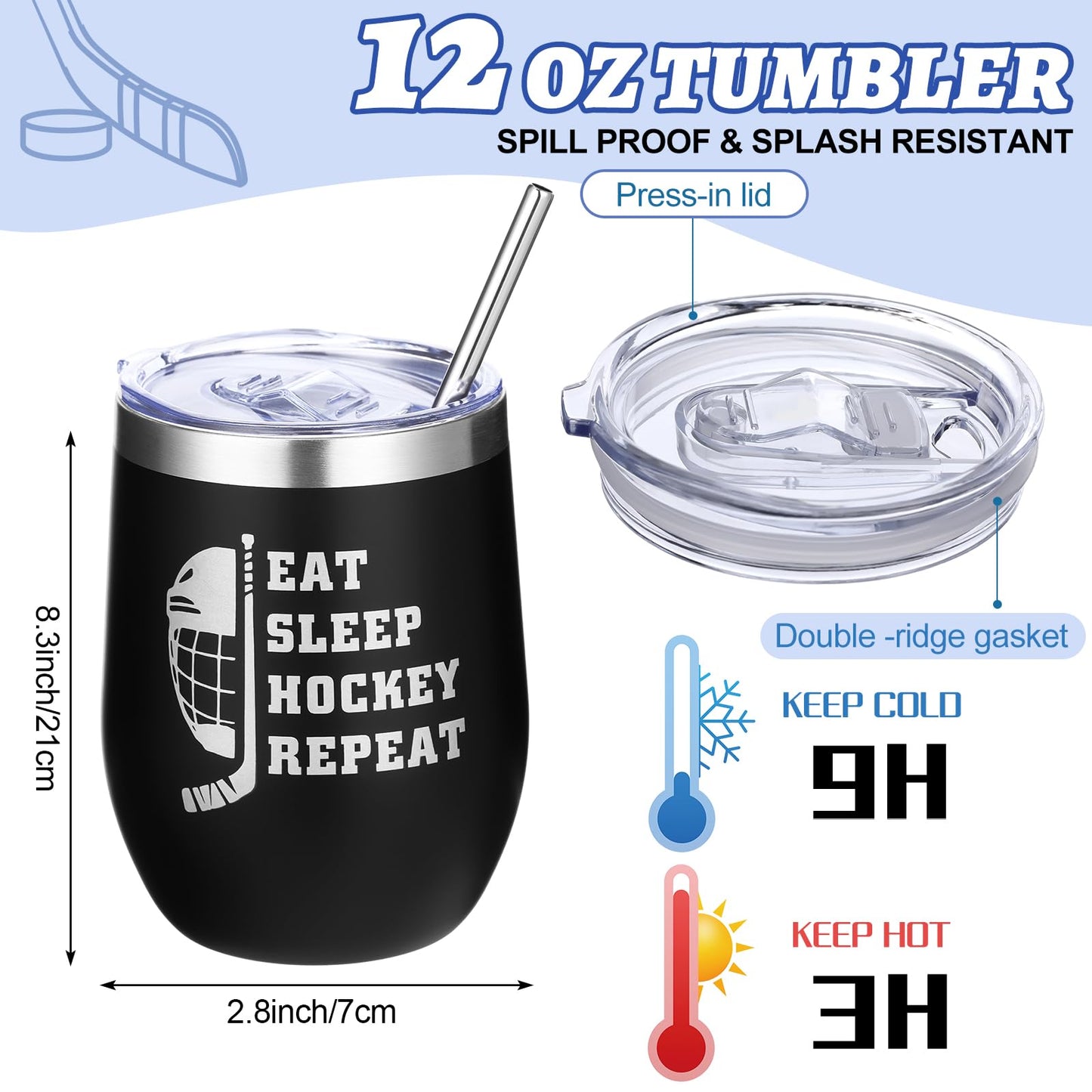 Patelai 6 Pcs Hockey Gifts Set for Men, Includes 12 oz Insulated Tumbler, 3D Night Light, Novelty Socks, Bracelet with Gift Card, Sports Birthday Senior Night Gifts for Hockey Players Fans Coach