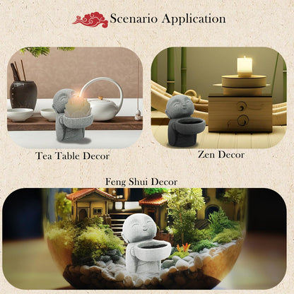 Sandstone Buddha Statue Candle & Incense Cone Holder, Small Jizo Figurine for Home Decor, Tiny Buddha Zen Monk Tealight Holder for Desk, Shelf or Nightstand, 3.5" H Mini Stone Decor Gift
