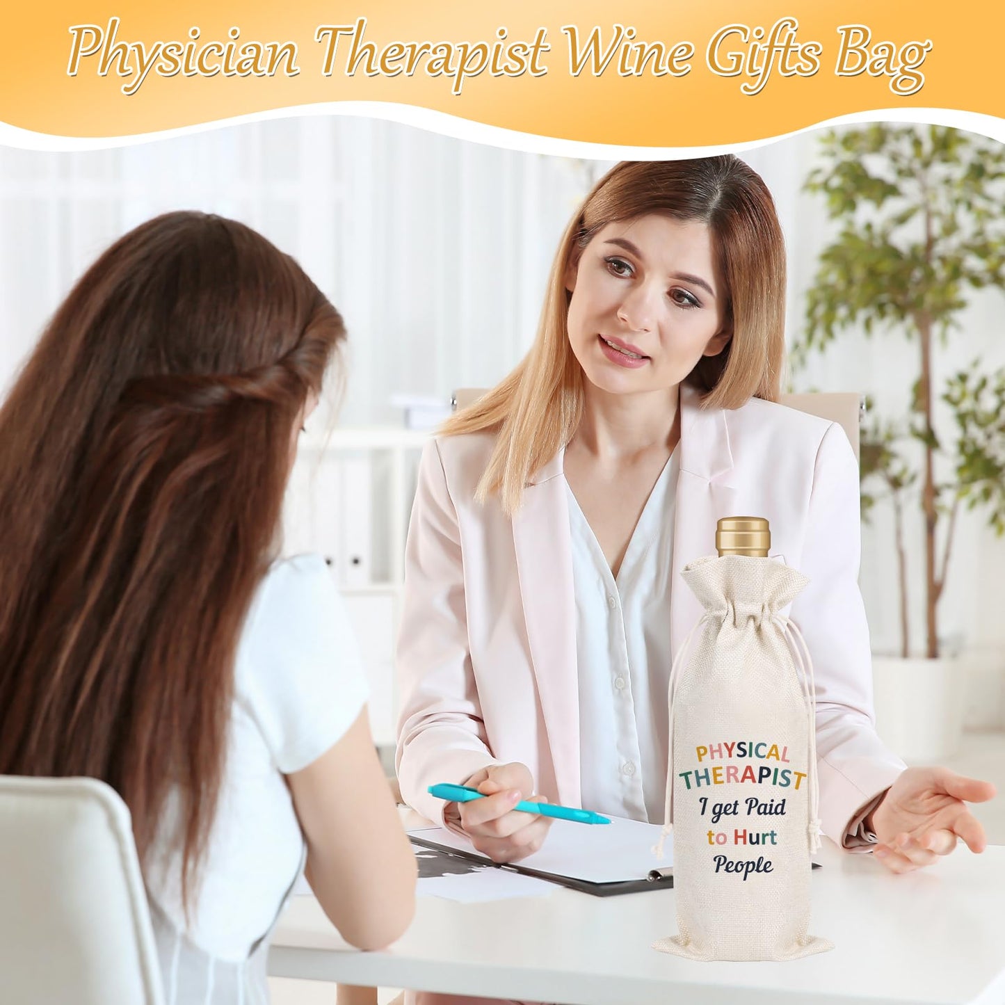 Wxiben Physical Therapist Gifts Wine Bag Thank You Appreciate Gifts for Women Men PT Wine Bottle Bag for Her Him Physical Therapy Assistant Christmas Birthday Appreciation Party Gift Decoration