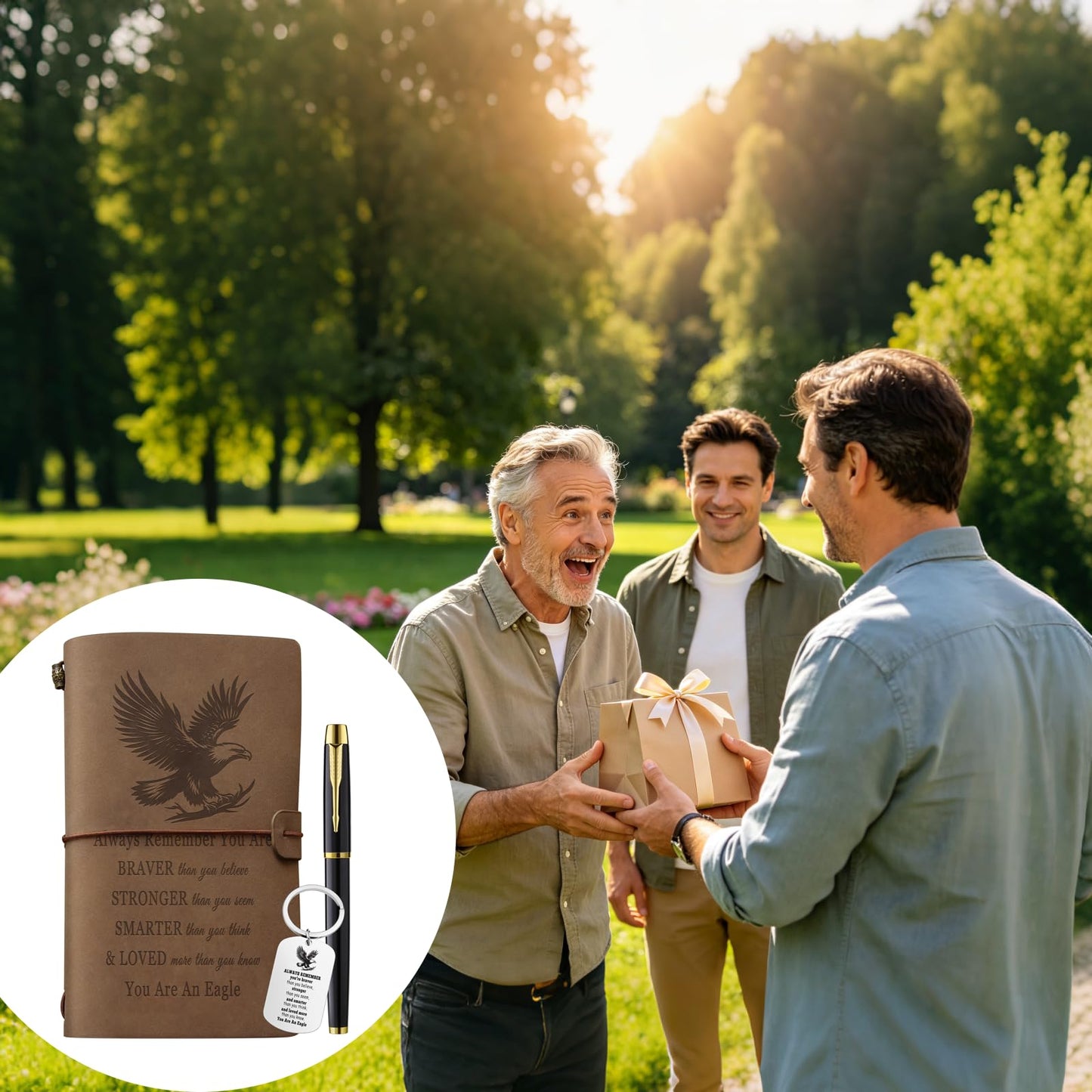 Xeboba Eagles Gifts Leather Journal Notebook with Pen and Keychain Inspirational Encouragement Eagle Scout Gifts for Men Women Teenage Boys Girl