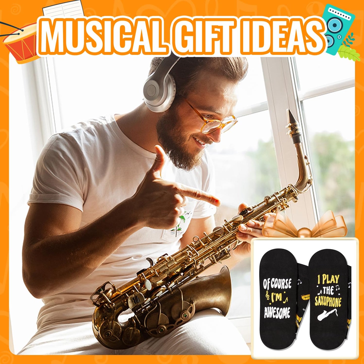 Zmart Music Gifts for Music Lover - Piano Guitar Saxophone Drum Socks for Player Musician