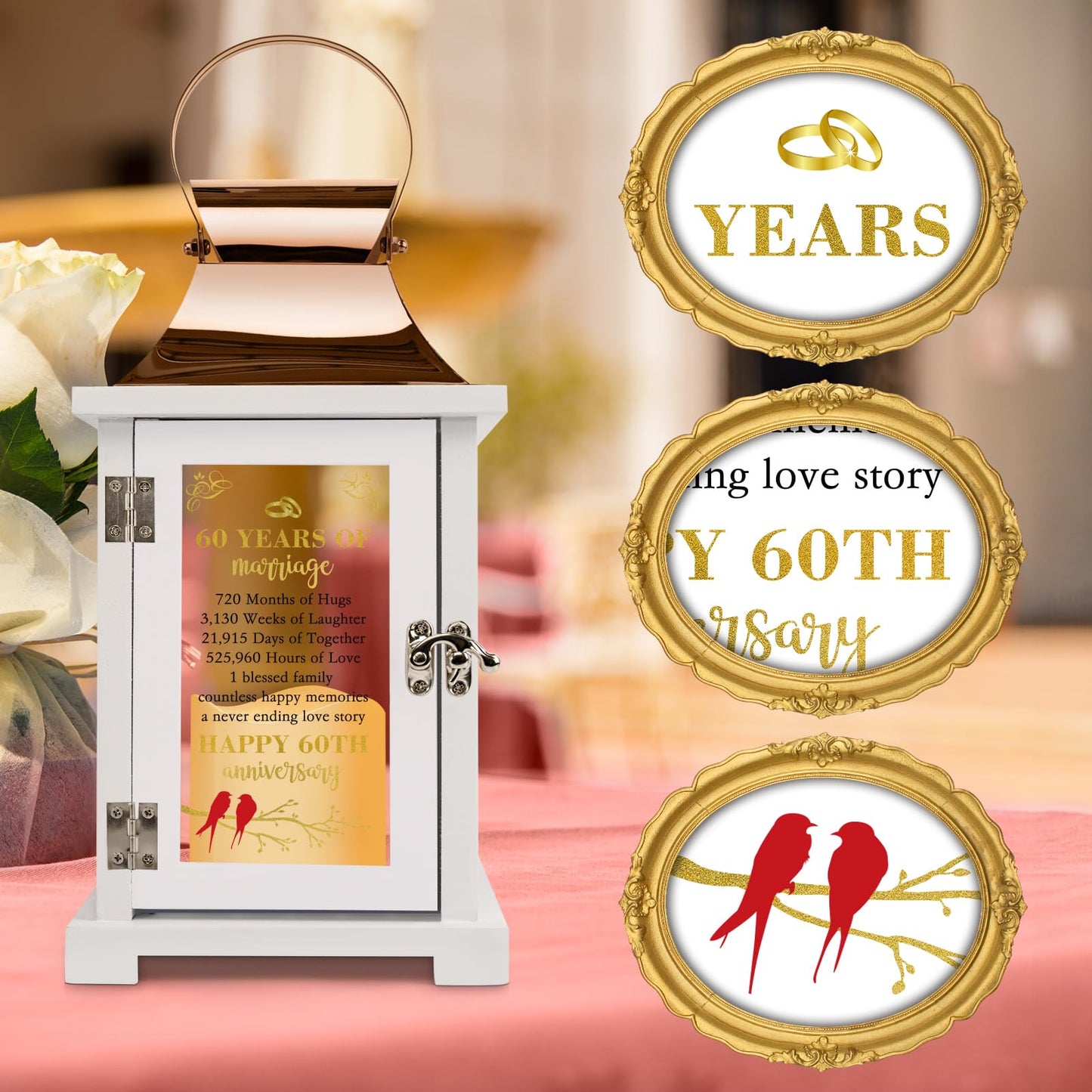 60th Wedding Anniversary Lantern - Anniversary Decoration for Couple, Parents, Grandparents