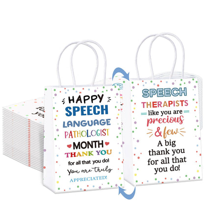 Gilprop 12 Pcs Speech Language Pathologist Gifts Bags SLP Month Thank You Gifts Bulk Speech Therapist Appreciation Treat Bags Double Side Coworker Therapist Party Favors Supplies SLP Decorations