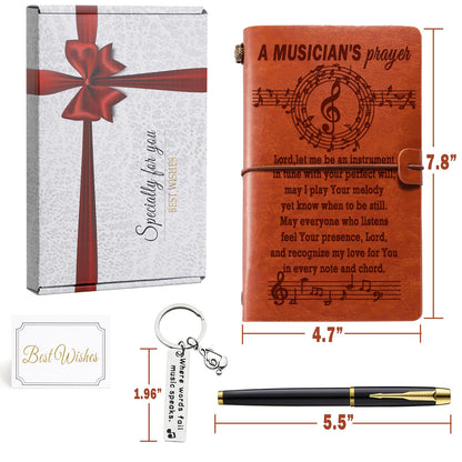 Music Gifts Men Women, Music Lovers gifts Musician Prayer Leather Journal Notebook Gift for Teacher Appreciation Birthday Christmas Retirement