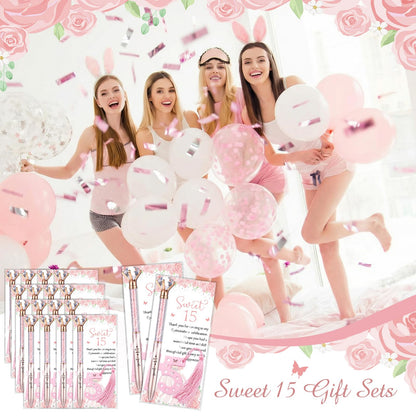 Sayglossy 120 Pcs Quinceanera Party Favors Sweet 15th Thank You Gifts Diamond Pens with Cards Bookmarks Retractable Ballpoint Bling Pens Recuerdos Para 15 Anos Quinceaneras Gifts for Guests(Rose Gold)