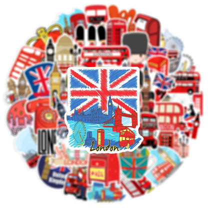 British London Style Stickers 50 Pcs Vinyl Decals for Water Bottles Kids Teens Adults Laptop Luggage Cup Computer Journal Wall Helmet Guitar Decoration Graffiti Sticker