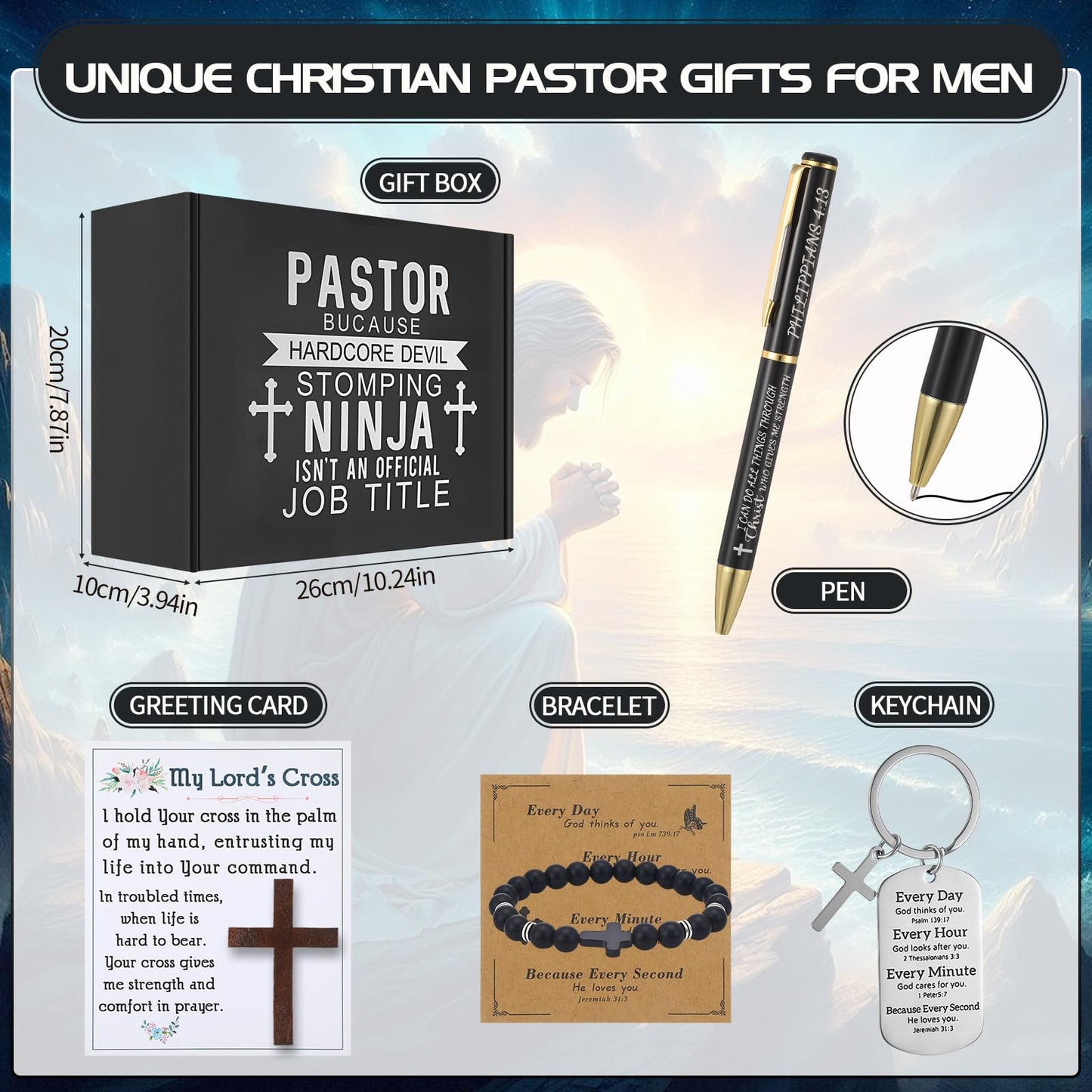 10 Pcs Pastor Appreciation Gifts for Men, Christian Pastor Gifts for Dad Husband Grandpa Male Friends Coworker Birthday Christmas