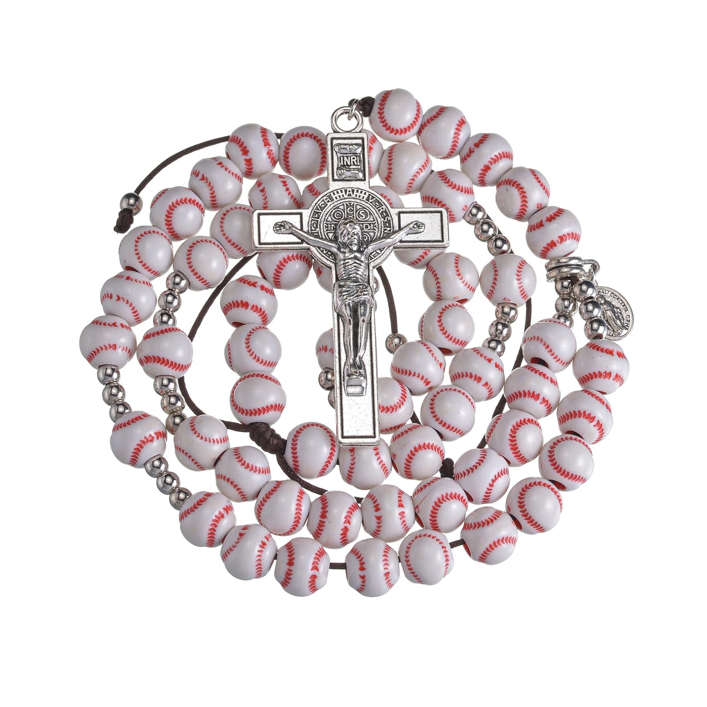 Basketball Bead Sports Necklace Catholic Rosary with Crucifix Cross Pendant Baptism Birthday Gift for Men Boys in Customized Velvet Bag