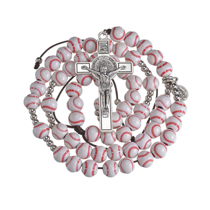 Basketball Bead Sports Necklace Catholic Rosary with Crucifix Cross Pendant Baptism Birthday Gift for Men Boys in Customized Velvet Bag
