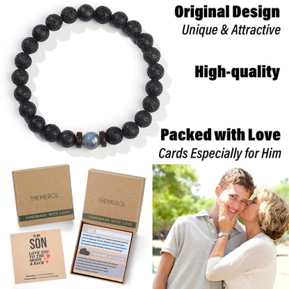THEMEROL Handmade Gifts for Boys/Men-Love/Strength-Natural Gemstone Bracelet for Son Grandson Dad Boyfriend Husband Brother Nephew Uncle