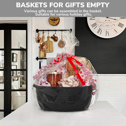Goodpick Small Woven Basket, Baskets for Gifts Empty, Baby Basket with Handles, Black Baskets for Organizing, Dog Toy Basket, Rope Baskets for Storage, 12" x 8" x 5"