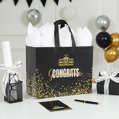YANGTE 2 Pack 13" Large Graduation Gift Bags with Tissue Paper and Cards, Reusable Non-Woven Graduation Bags with Handle, Congrats Grad Gift Wrap Bags for High School, College