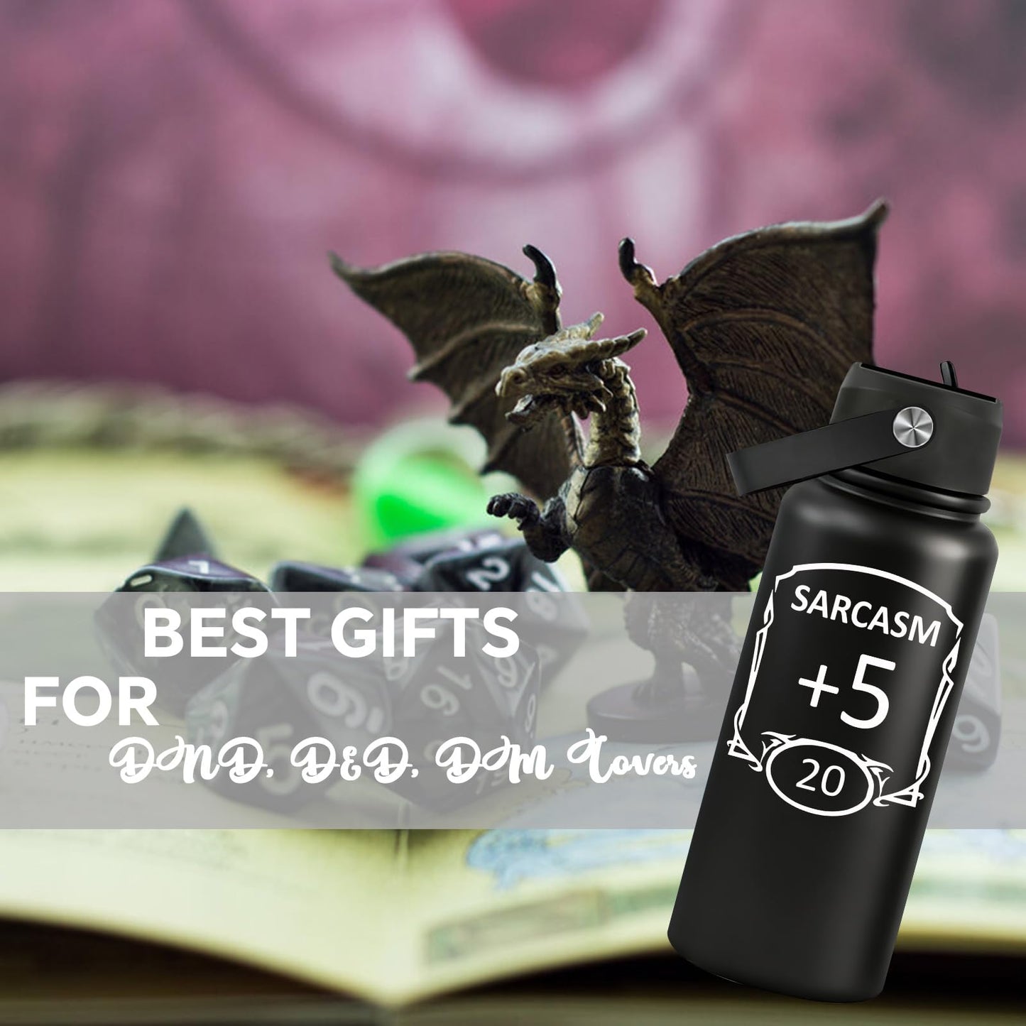 Grifarny Dungeons Dragons Gifts for Men, Women - DND, D&D, DM Lovers Gifts - Dungeon Master Gift - Sarcasm Water Bottle 32 oz