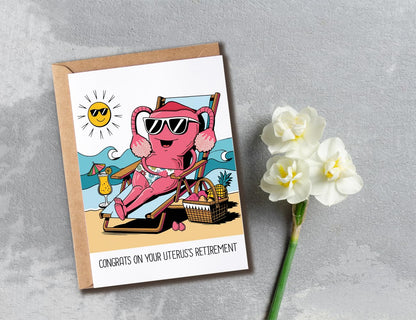 Congrats On Your Uterus's Retirement Card - Funny Card For Her - Hysterectomy Card - Get Well Soon Card - Humor Menopause Card - Uterus Card