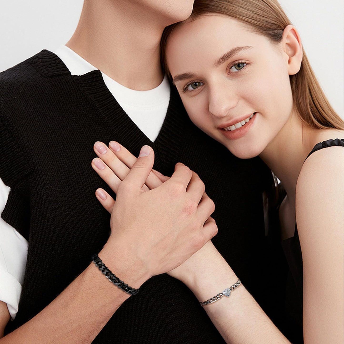 Matching Couple Cuban Chain Bracelets Gifts for Boyfriend Husband Soulmate Girlfriend Valentine Anniversary Birthday Christmas Gift for Him Her