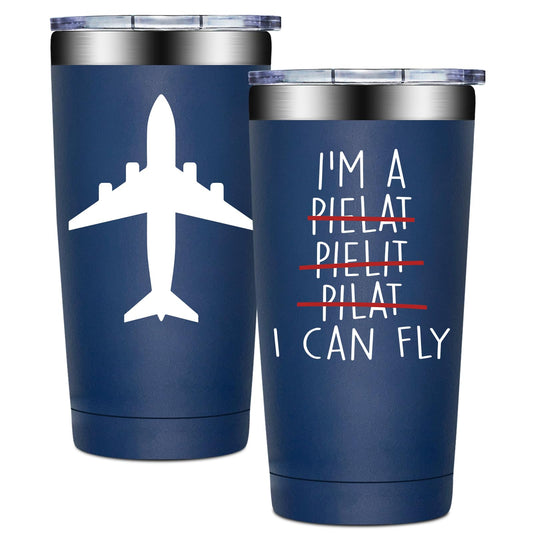 BIRGILT Pilot Gifts for Men - Aviation Gifts for Pilots - Funny Airplane Gift for Men, Women - Christmas Birthday Gift for Airplane Lovers, Aviation Lover - 20oz I Can Fly Pilot Tumbler Cup
