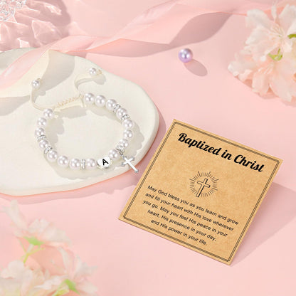 UNGENT THEM Initial Heart Cross Charm Bracelet for Girls, Baptism First Communion Easter Confirmation Gifts for Girls Teens
