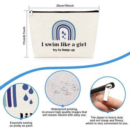 Swimming Gifts for Women Swim Makeup Bag Swimming Lover Gift Swimming Team Gifts Swim Coach Teacher Gift Cosmetic Bag Swimmer Gift Zipper Travel Pouch Birthday Graduation Gift for Friend Sister