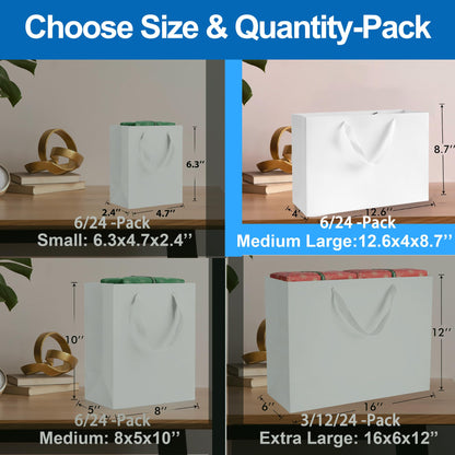 Argivean White Gift Bags With Handles: 6pcs Medium Large Gift Bags Bulk 12.6x4x8.7 Inch For Wedding Party Birthday Business