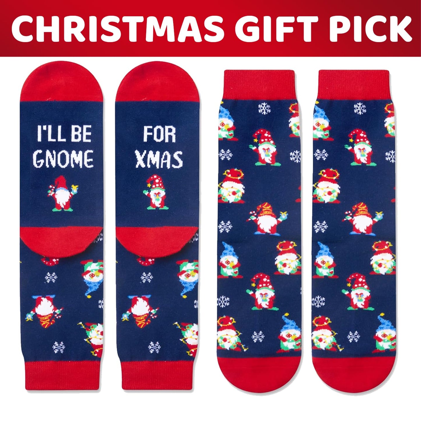Zmart Christmas Socks Gift - Elf Gnome Snowman Socks for Teens, Christmas Stocking Stuffers