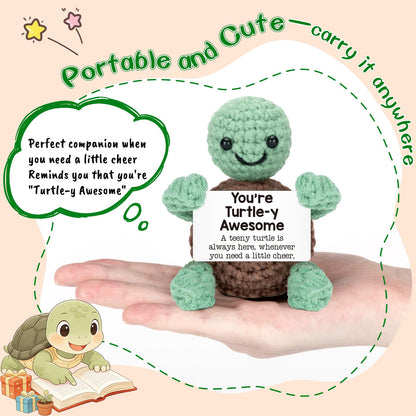 4THFARMES Mini Funny Turtle Gifts Fathers Day Teacher Appreciation Graduation Nurses Week 2026, Birthday Gifts for Women Men Her Him, Small Cute Stuff Things, Emotional Positive Crochet Turtle Decor