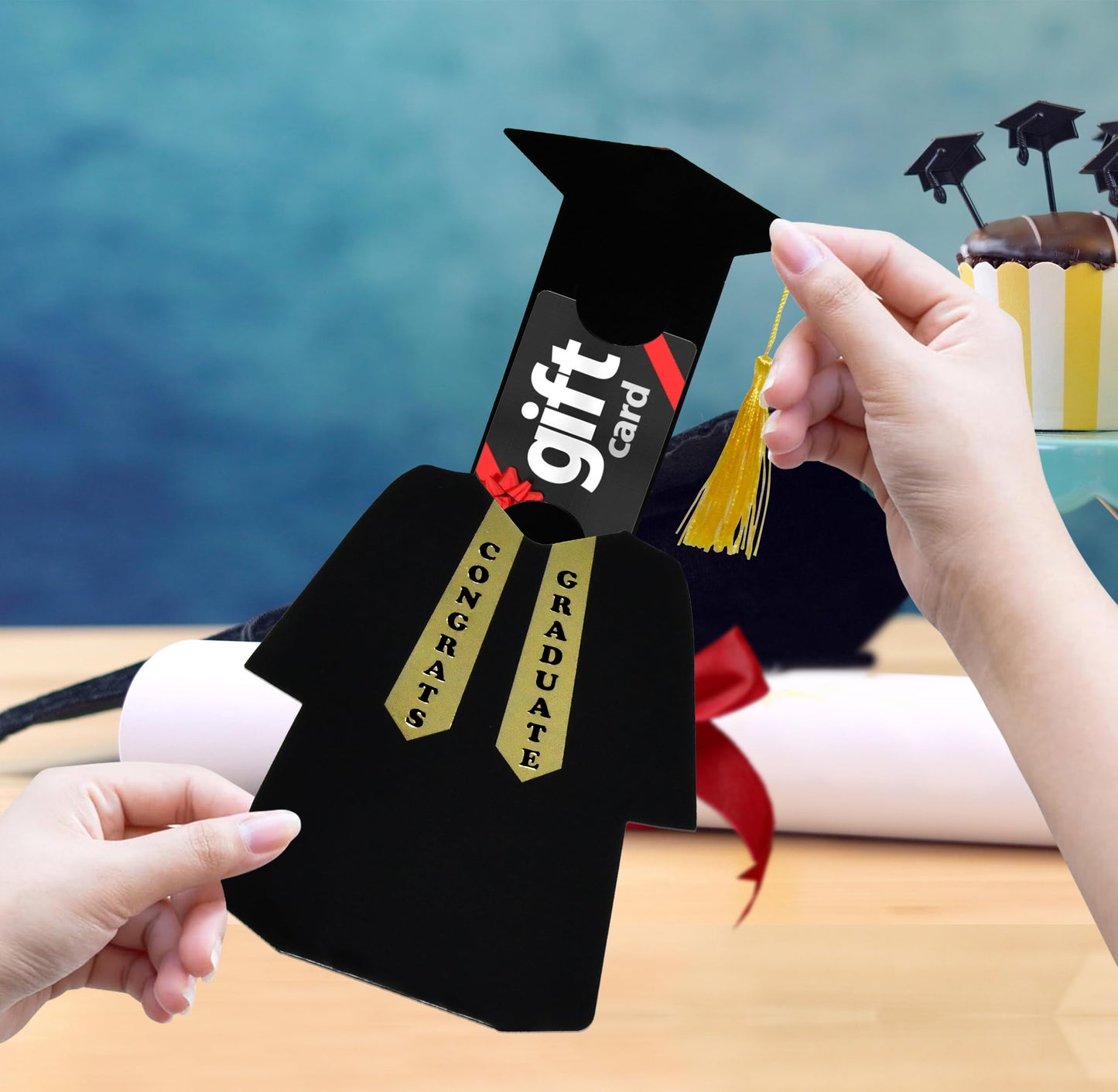 6 Pcs Graduation Gift Card Holder Graduate Shaped with Tassel Grad Gifts Cards Holders Funny Gift Class Party Supplies Ideas for High School College