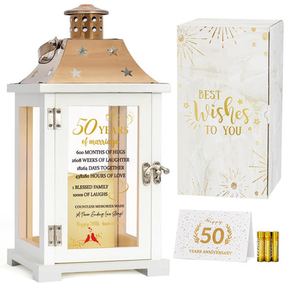 50th Wedding Anniversary Lantern, Happy 50 Years Anniversary Ideas Gift for Couple Parents Grandarents, Unique Marriage Keepsake Decoration for Wife Husband Friends Him Her