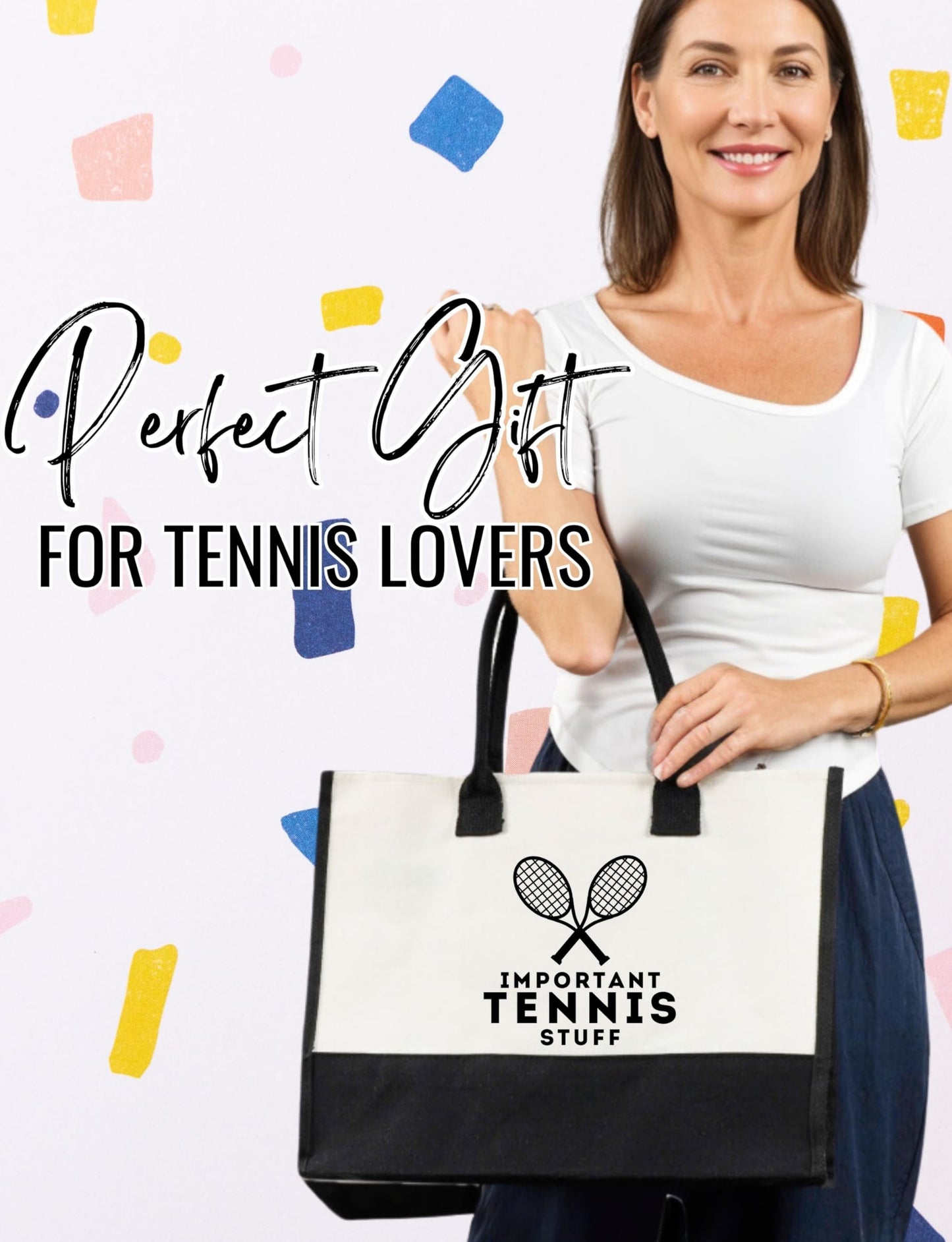 InnoBeta Tennis Gifts for Women Tote Bag with Zipper Shoulder Strap for Tennis Lovers Coaches Birthday Christmas