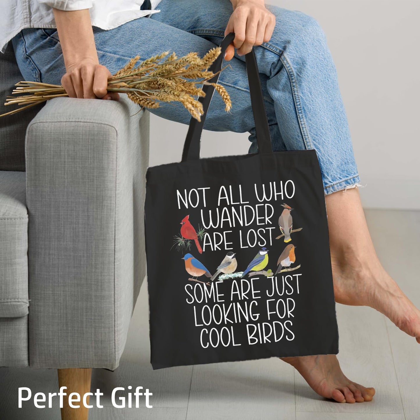Chicimln Bird Lover Watcher Gifts For Women Canvas Tote Bags,Easily Distracted by Birds Reusable Grocery Shopping Bags