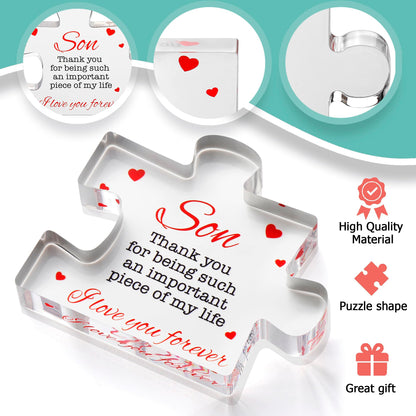 VELENTI Gifts for Son - Engraved Acrylic Block Puzzle Son Gift 3.35 x 2.76 inch - Son Thank You Gift from Mom and Dad - Son Birthday Gift - Christmas, Graduation Gift for Men, Boys
