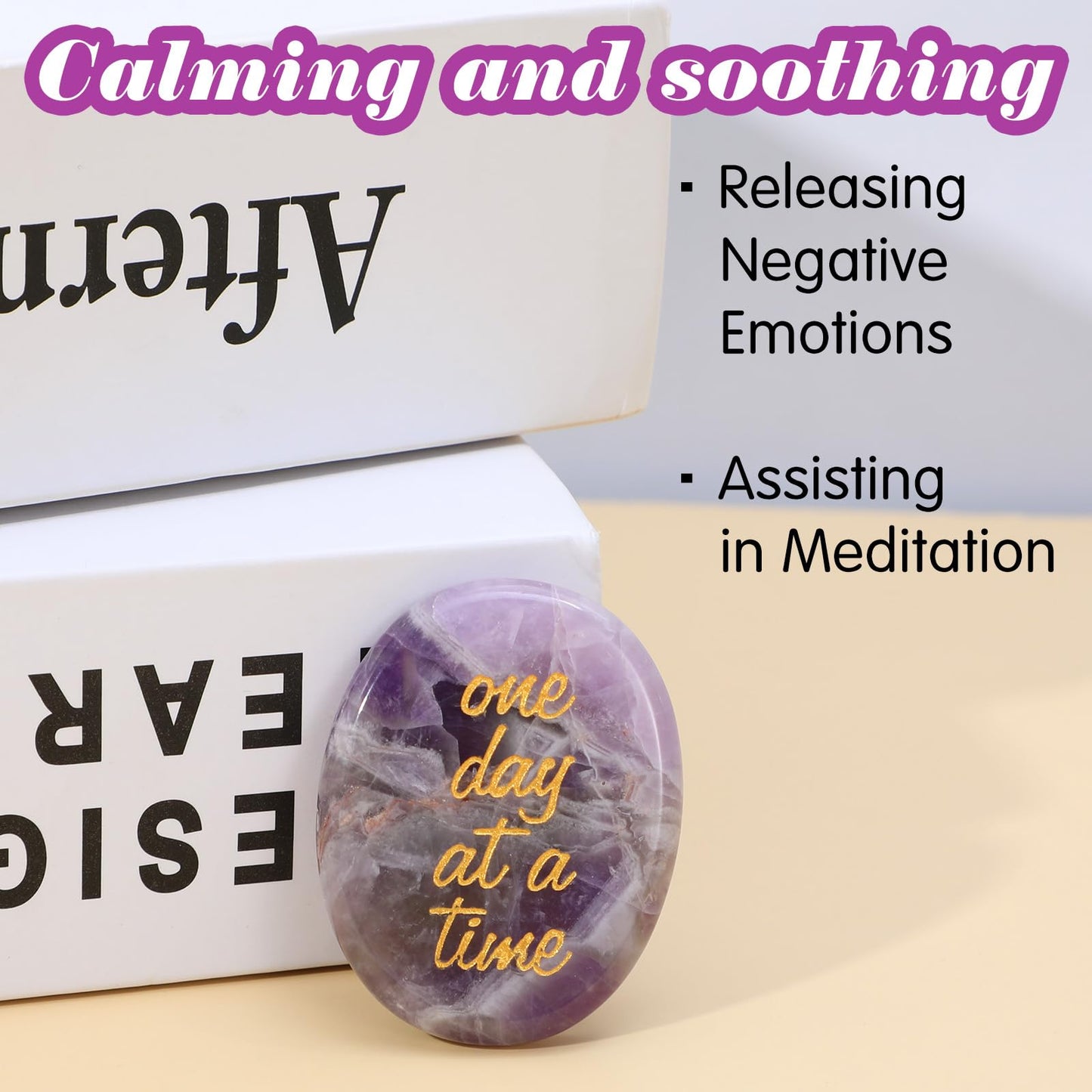 Amethyst Healing Crystal One Day at A Time Inspirational Thinking of You Gifts for Anxiety Relief and Encouragement for Women and Men