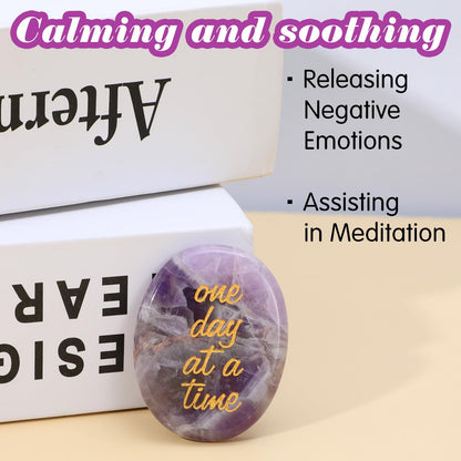 Amethyst Healing Crystal One Day at A Time Inspirational Thinking of You Gifts for Anxiety Relief and Encouragement for Women and Men