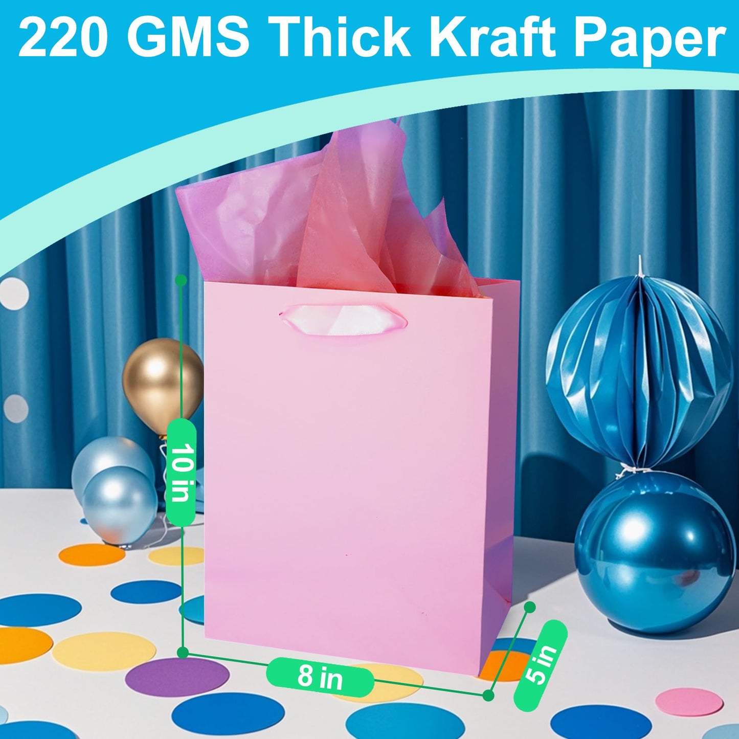 MOXARYSU 4 Pcs Medium Green Gift Bags: 8x5x10 Inches Gift bags With Handles Party Favor Bags With 8 Tissue Paper For Party,Birthday,Baby Shower,Wedding（Green）