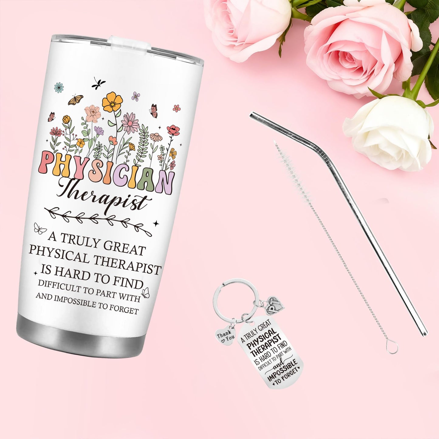 CRASHOT Physical Therapist Gifts for Women, Physical Therapist Appreciation Gift Set, Includes 20 oz Tumbler with Brush & Straw, Birthday Christmas Thanks Present