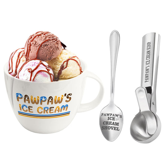 FUTBU Pawpaw Gifts, Gifts for Him Paw Paw's Christmas, Paw Paw's Ice Cream Bowl Scoop Shovel Spoon Set, Paw-Paw’s Ice Cream Gift, Ideal Xmas Birthday Father's Day Man Gifts