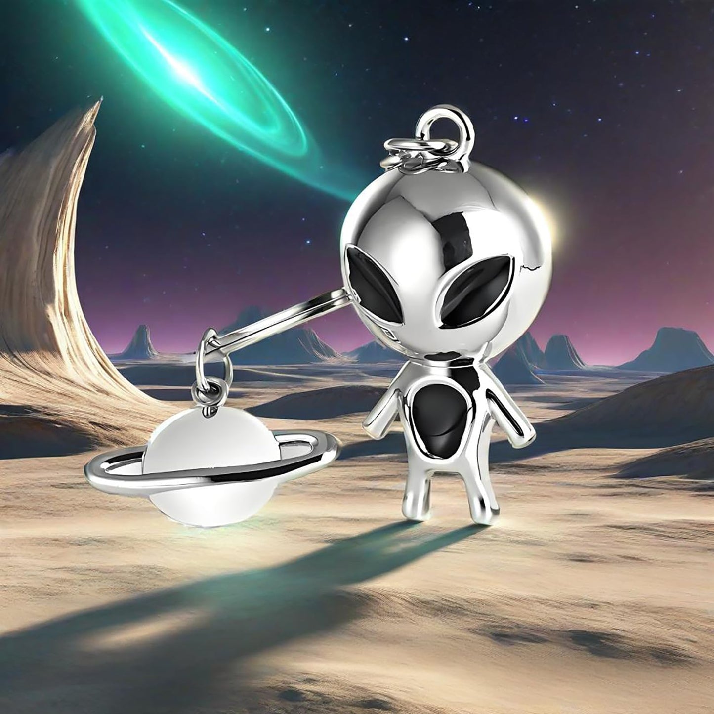 MUAMAX Aliens Space Keychain,Alien Pendant Keychain Gifts for Women Mens,Space Aliens Lover Gift Metal Keyring,Outer Space Charms for Car Key Backpack Hanging Ornaments