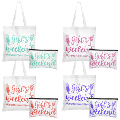 8 Pcs Christmas Girls Weekend Gifts for Women 4 Girls Trip Makeup Bag 4 Weekend Tote Bag Friend Trip Gifts Vacation Bestie Friendship Favors Summer Cosmetic Zipper Goodie Pouch (Classic Color)