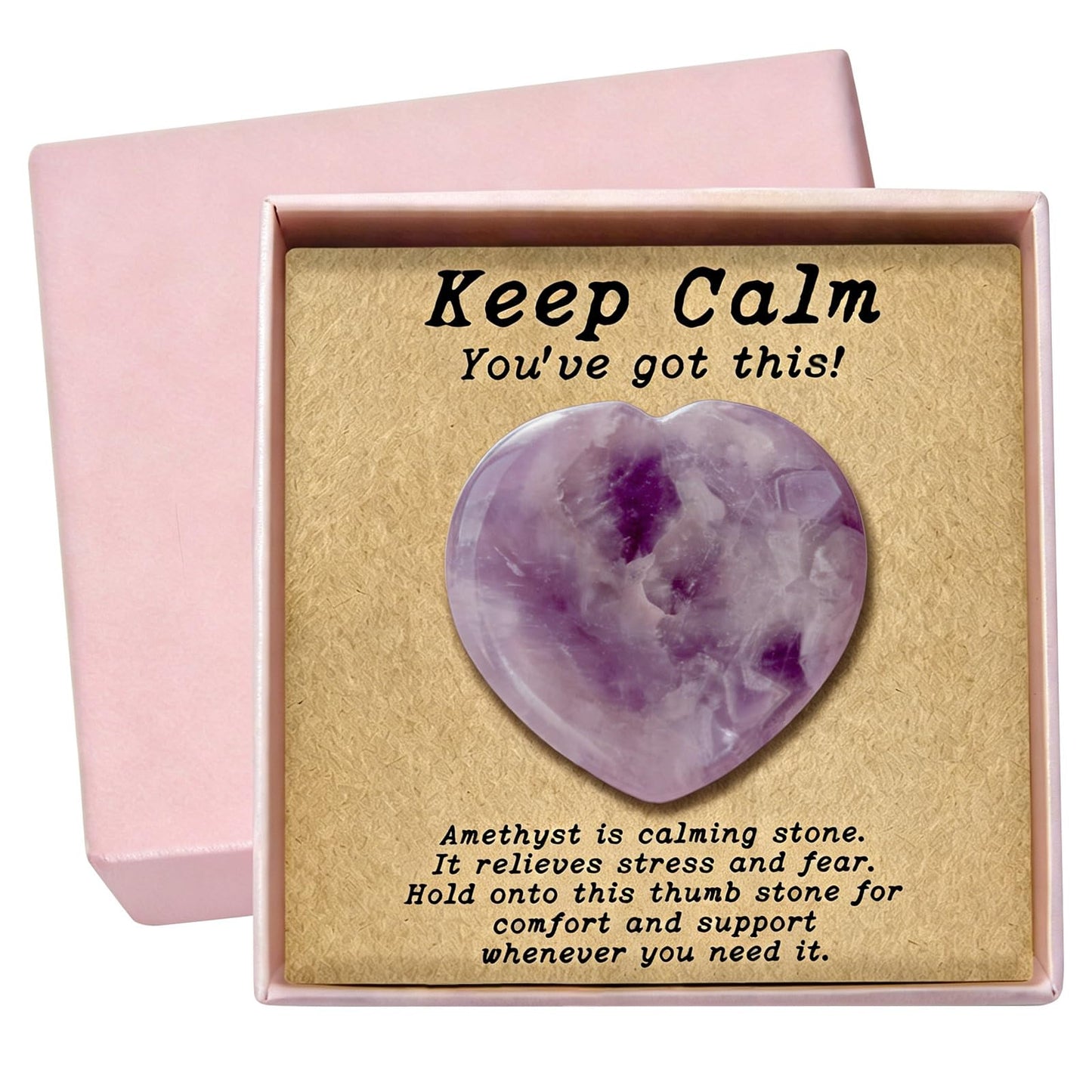 Anxiety Support Gift for Women - Amethyst Crystal Worry Stone, Stress Relief Thumb Stone, Thinking of You Comfort Gift, Inspirational Keepsake for Friends Family & Loved Ones (Amethyst)