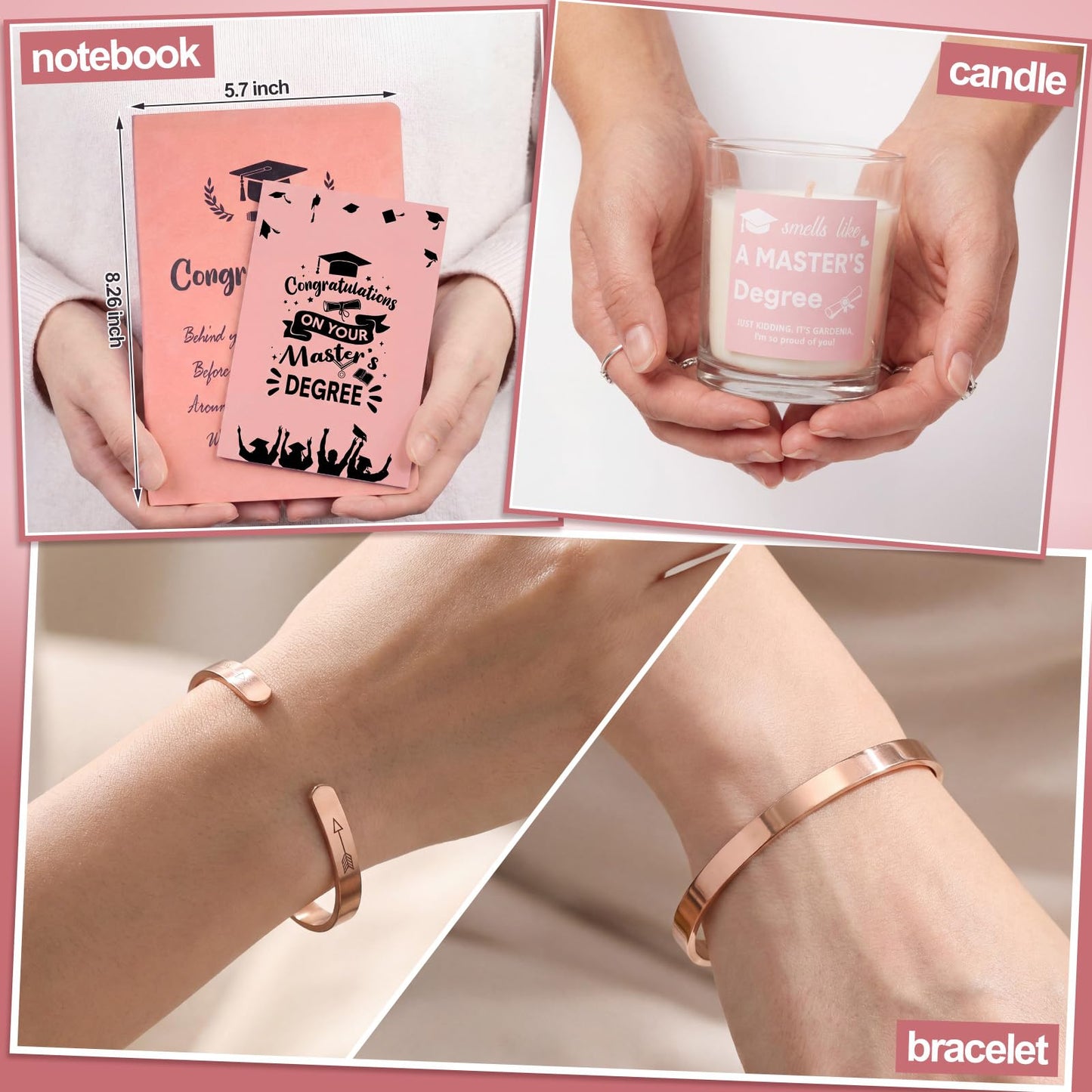 Sieral 11 Pcs Masters Graduation Gifts Set for Her Includes Notebook Tumbler Cup Candle Bracelet Ceramic Jewelry Dish Card and More Master Degree Inspirational Grad Gift for Daughter Sister Friend