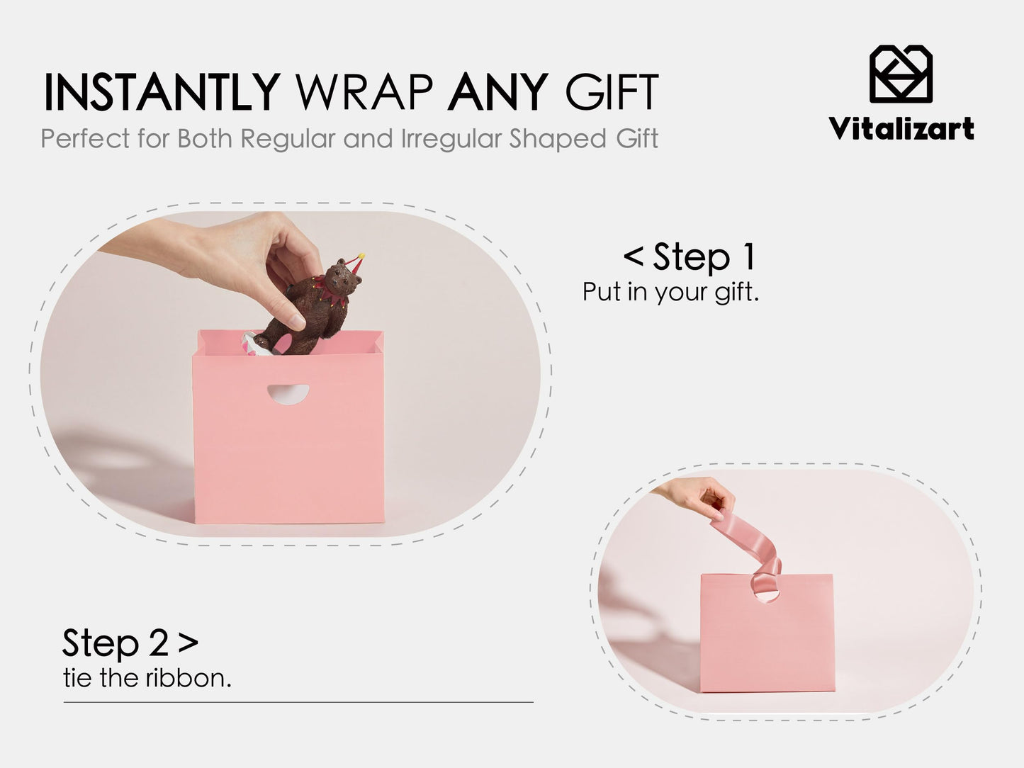 Vitalizart Paper Gift Bags With Ribbon Handles Set of 10 Pink Bulk Reusable For Gift Wrap Girls Kids Birthday Bridal Shower Party Favors Goodie Bags Candy Christmas 6.1"x2.95"x5.71" Mini