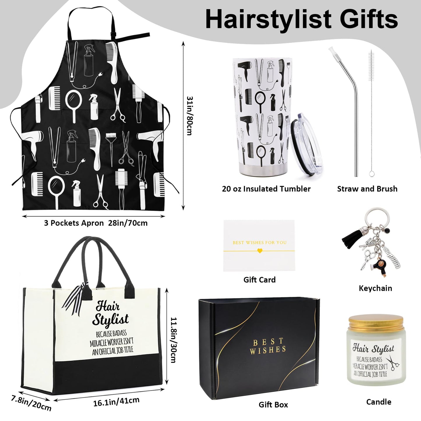 Hair Stylist Gifts for Women, Hair Dresser Gifts Basket for Female, Hairdresser Box for Friends Sister, Cosmetology Graduation Sets with Hairstylist Tumbler Apron Tote Bag