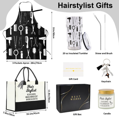 Hair Stylist Gifts for Women, Hair Dresser Gifts Basket for Female, Hairdresser Box for Friends Sister, Cosmetology Graduation Sets with Hairstylist Tumbler Apron Tote Bag