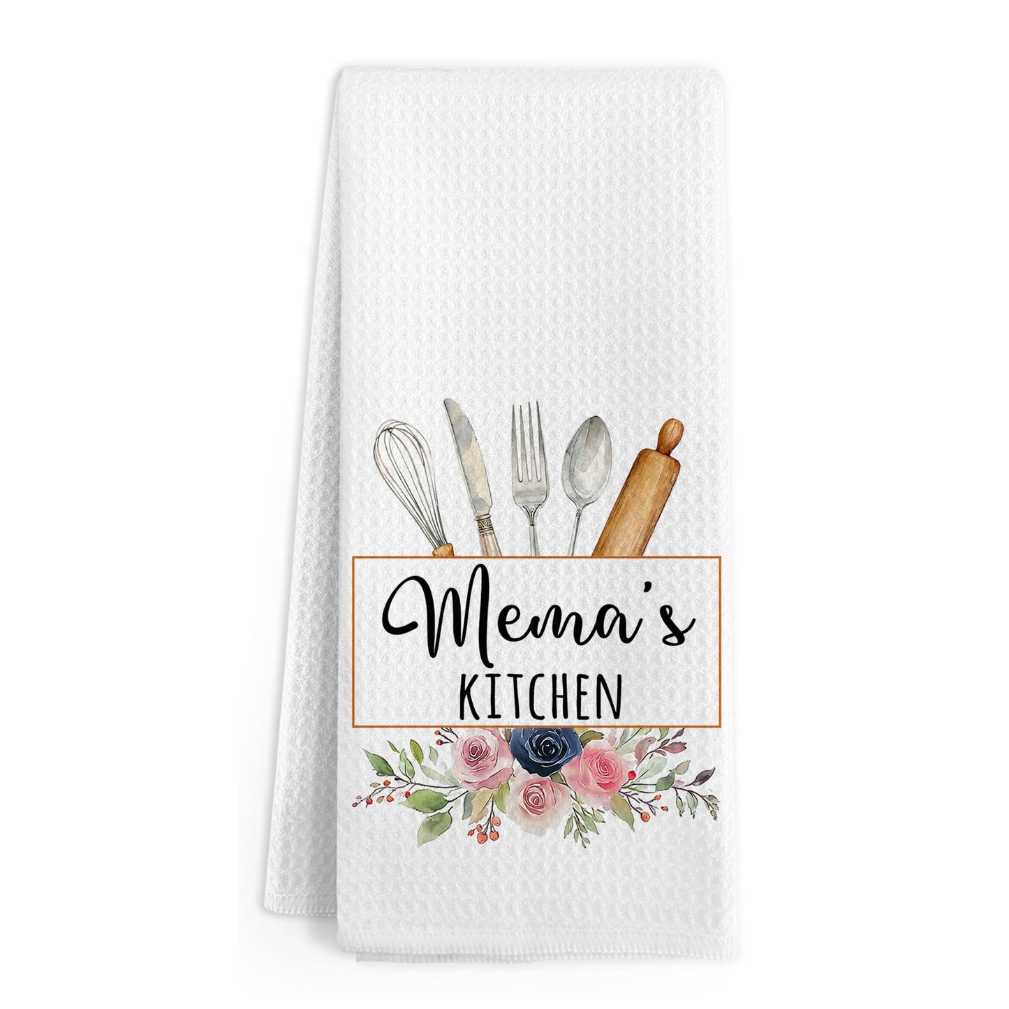 Mema Gifts Kitchen Towels, Mema Gifts for Grandma, Mothers Day Birthday Gifts for Grandmother, Grandmother Gift from Grandkids, Grandma Hand Dish Tea Towels for Kitchen Decor, 16x24 Inch