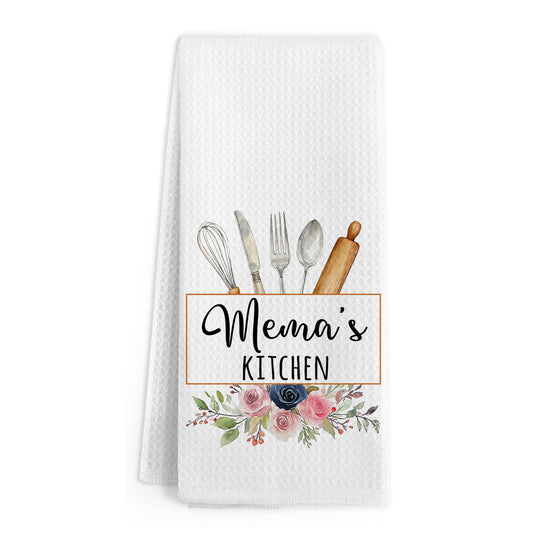 Mema Gifts Kitchen Towels, Mema Gifts for Grandma, Mothers Day Birthday Gifts for Grandmother, Grandmother Gift from Grandkids, Grandma Hand Dish Tea Towels for Kitchen Decor, 16x24 Inch