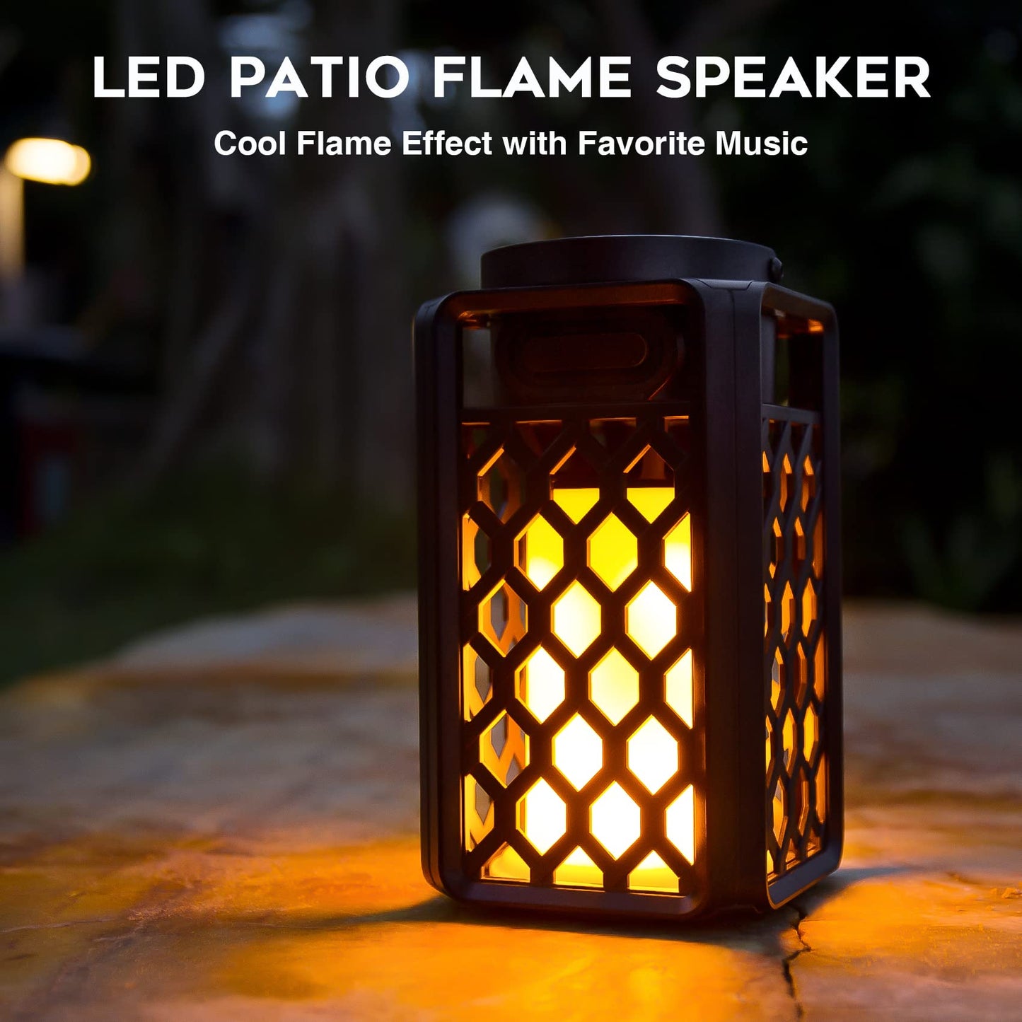 Outdoor Bluetooth Speakers, Led Flame Torch Lantern, Waterproof Wireless Speaker with Wall Mount/Stake/Hook, Camping Patio Accessories, 10W Stereo Sound, BT5.0, Cool Gadgets for Porch Garden Party