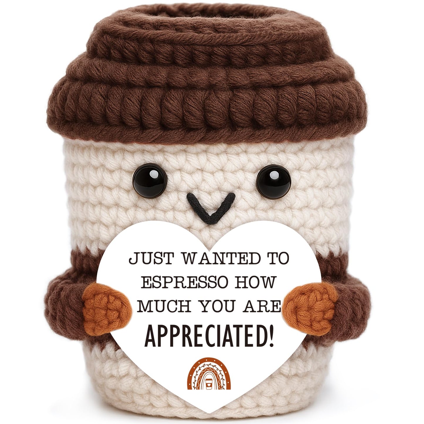 OCCdesign Mini Appreciation Gift for Women Men Coworkers Teachers Boss Nurses Handmade Crochet Coffee Cup Thank You Gift for Friends Roommates Staff Employees Volunteers Birthday Office Desk Decor