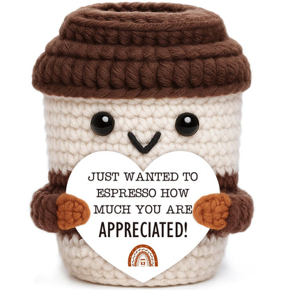 OCCdesign Mini Appreciation Gift for Women Men Coworkers Teachers Boss Nurses Handmade Crochet Coffee Cup Thank You Gift for Friends Roommates Staff Employees Volunteers Birthday Office Desk Decor