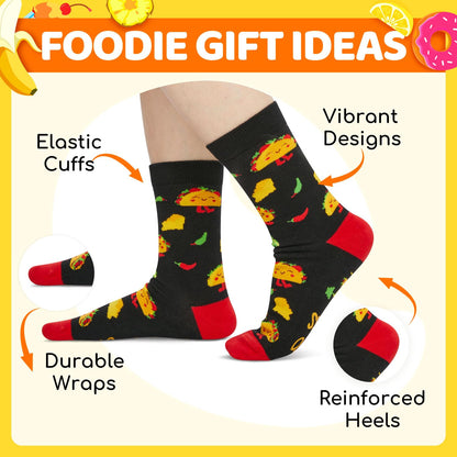 HAPPYPOP Food Socks for Men Women - Taco Bacon Egg Socks, Taco Bacon Food Lovers Gifts